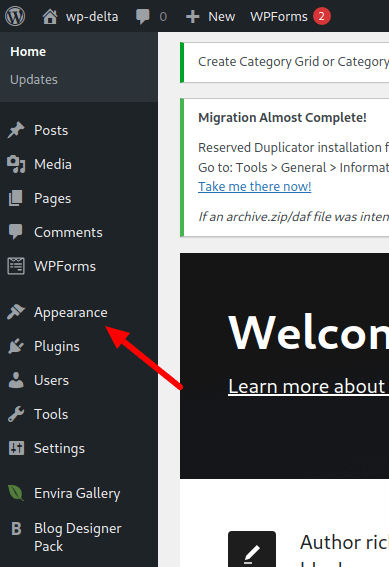 wordpress appearance menu