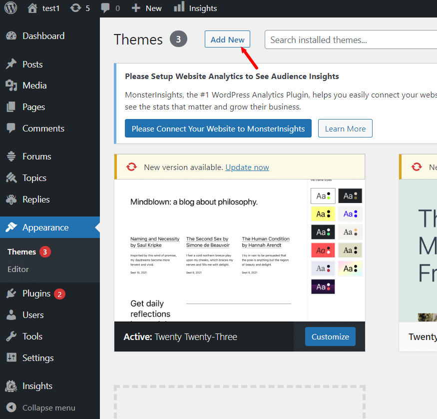 wordpress themes add new